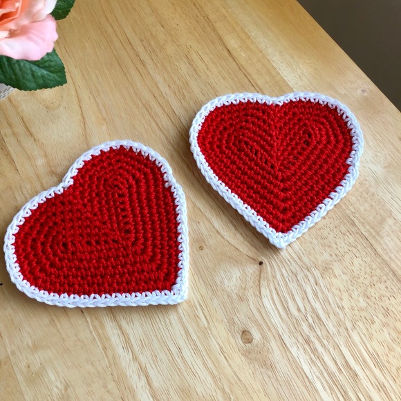 NEW Crochet Heart Coasters (2 pack) - Picture 3 of 6